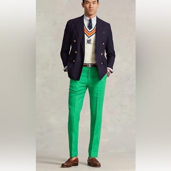 Polo Ralph Lauren Mens Green Linen Blend Trousers Pants Size W36 L27
